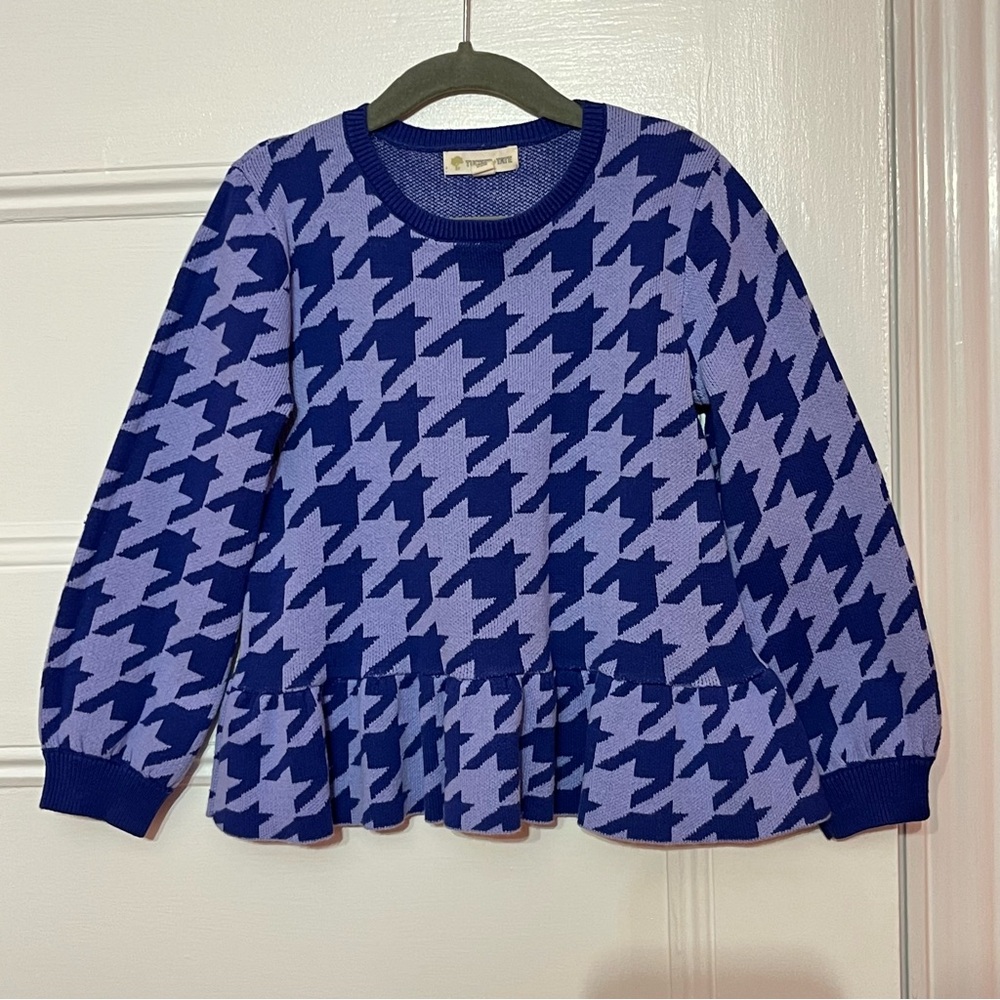 Tucker + Tate Kid’s Peplum Houndstooth Cotton Sweater Purple Jacquard Size 5